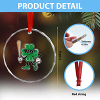 Lucky Baseball Shamrock Crystal Glass Ornament St Patrick's Day T-Ball Sport Lover Gift TS02