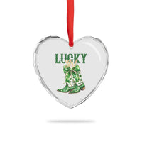 Lucky Cowgirl Heart Crystal Glass Ornament Western Irish Cowboy St Patrick Day