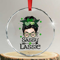 Lucky Sassy Lassie Messy Bun Crystal Glass Ornament Funny St Patricks Day - Wonder Print Shop