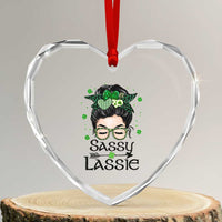 Lucky Sassy Lassie Messy Bun Heart Crystal Glass Ornament Funny St Patricks Day - Wonder Print Shop