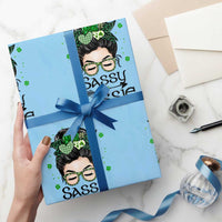 Lucky Sassy Lassie Messy Bun Wrapping Paper Roll Funny St Patricks Day - Wonder Print Shop