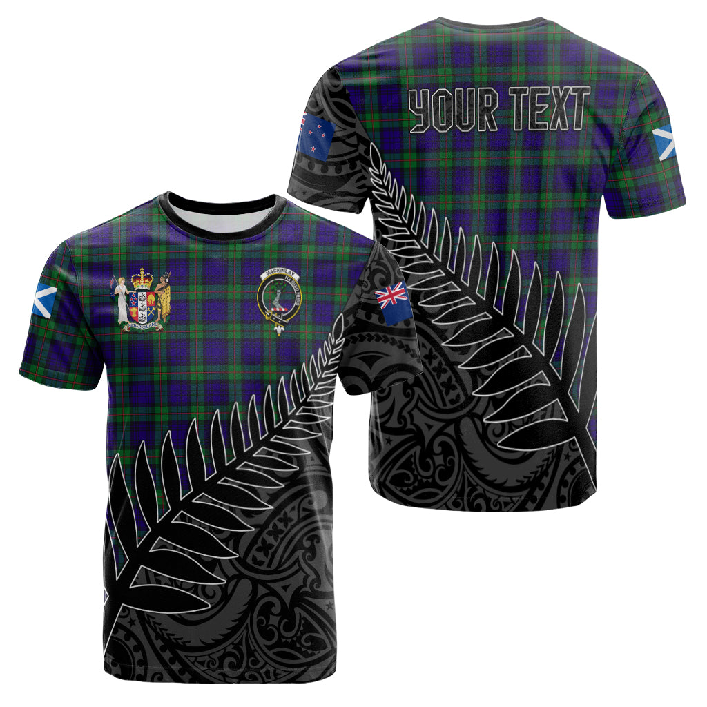 mackinlay-modern-tartan-family-crest-t-shirt-with-fern-leaves-and-coat-of-arm-of-nea-zealand