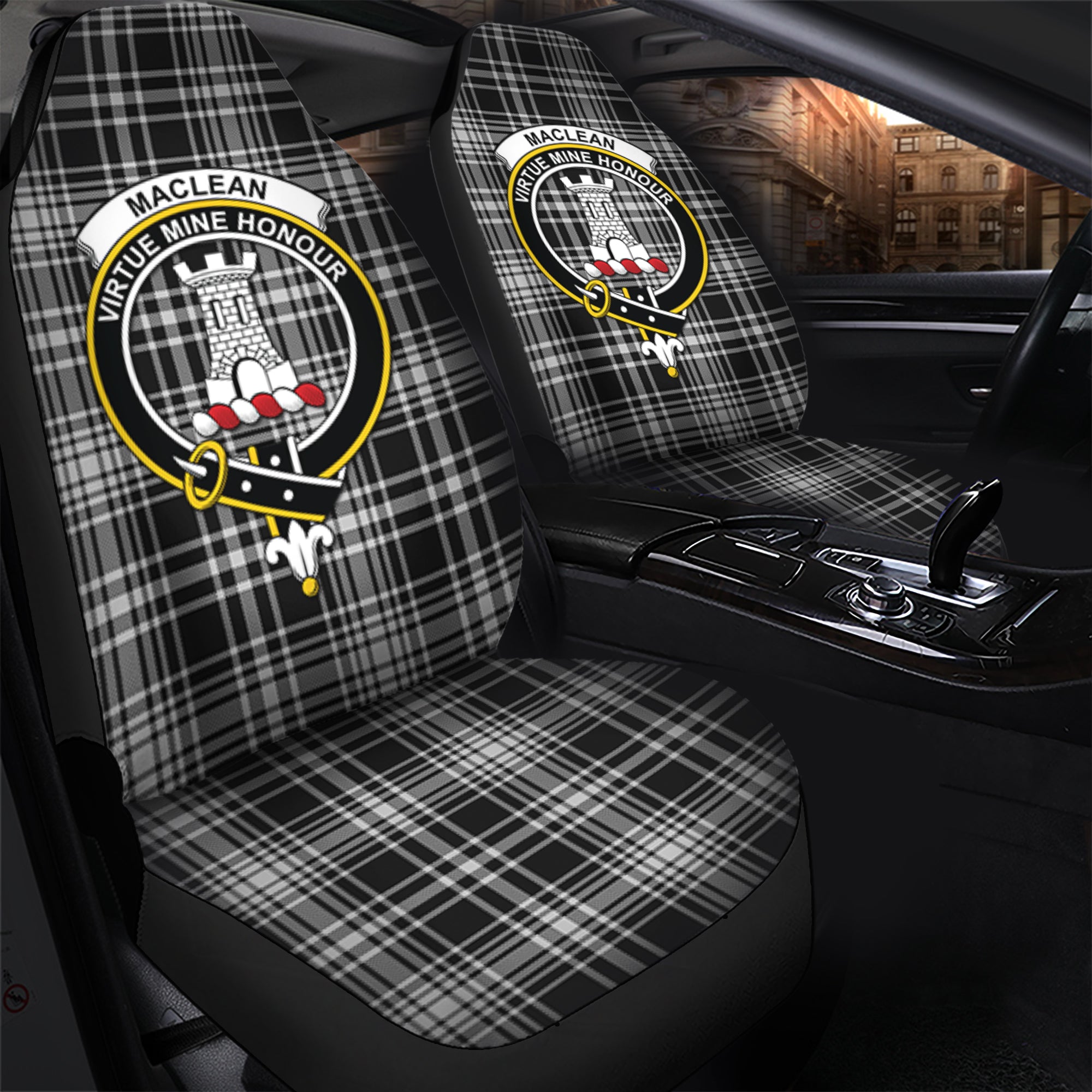 MacLean Black and White Clan Tartan Car Seat Cover, Family Crest Tartan Seat Cover TS23