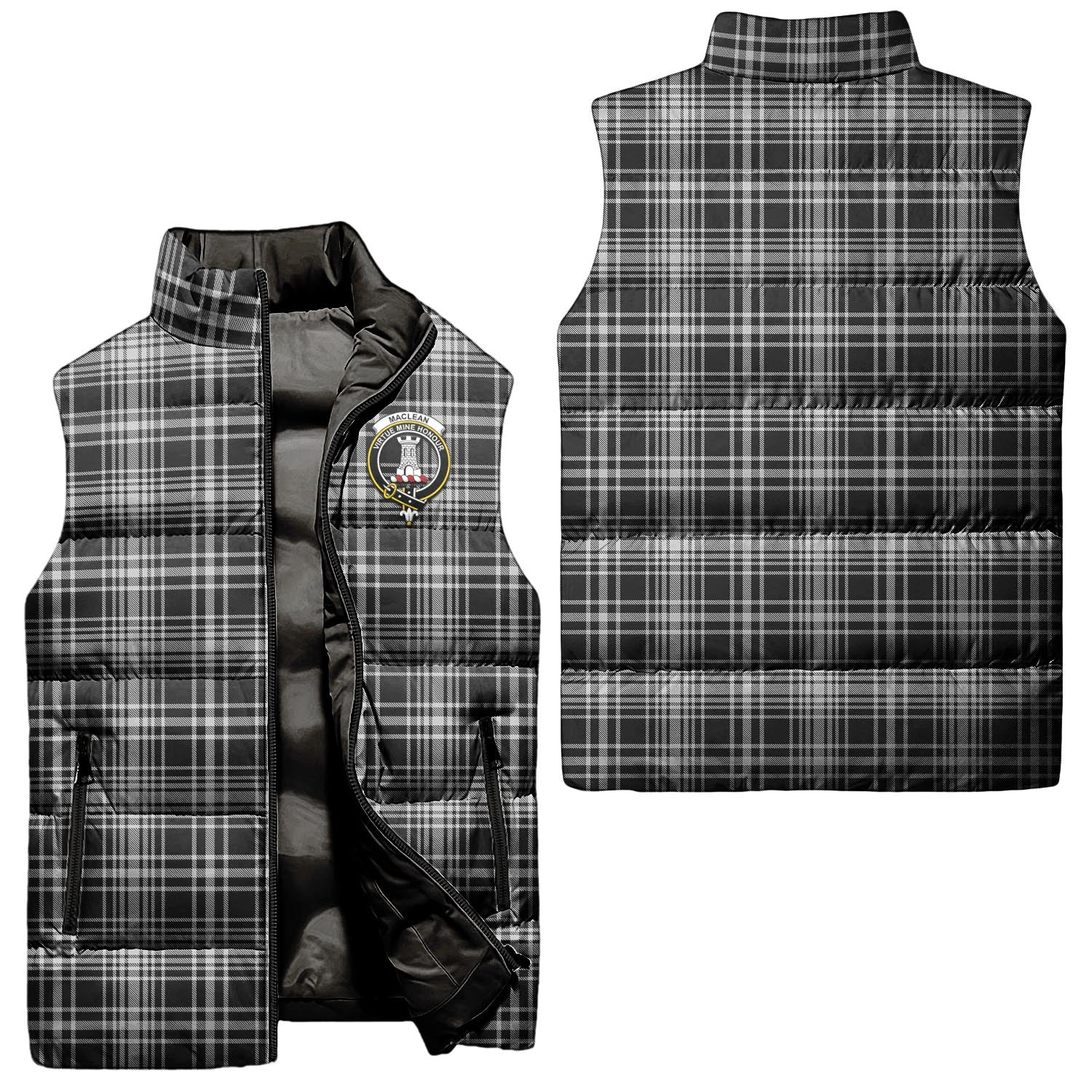 maclean-black-and-white-clan-puffer-vest-family-crest-plaid-sleeveless-down-jacket
