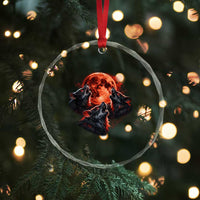 Majestic Three Wolves Howling at Red Blood Moon Graphic Crystal Glass Ornament Wild Nature with Celestial Astronomy
