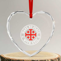 Make No Peace With Evil Jerusalem Cross Heart Crystal Glass Ornament Christian Warrior Crusader Emblem Graphic