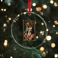 Marian Catholic Ave Maria Crystal Glass Ornament Blessed Mother Mary Hail Vintage Aesthetic TS09
