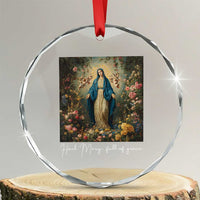 Marian Catholic Crystal Glass Ornament Hail Mary Full Of Grace Blessed Virgin Mary Floral TS10