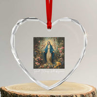 Marian Catholic Heart Crystal Glass Ornament Hail Mary Full Of Grace Blessed Virgin Mary Floral - Wonder Print Shop