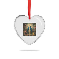 Marian Catholic Heart Crystal Glass Ornament Hail Mary Full Of Grace Blessed Virgin Mary Floral - Wonder Print Shop