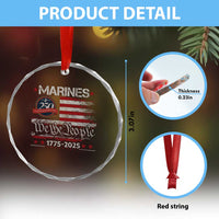Marine Veteran 250th Anniversary Crystal Glass Ornament Retro Patriotic Military Gift American Flag - Wonder Print Shop