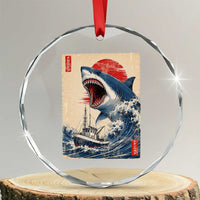 Megalodon Shark Japanese Vintage Graphic Ukiyo e Art Crystal Glass Ornament