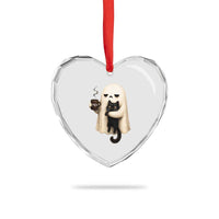 Meh Boojee Sleepy Ghost Holding Black Cat Drinking Coffee Heart Crystal Glass Ornament Spooky Halloween Cute Autumn Morning Mood Graphic