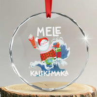 Mele Kalikimaka Crystal Glass Ornament Surfing Cute Santa Hawaiian Christmas TS09