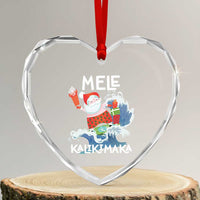 Mele Kalikimaka Heart Crystal Glass Ornament Surfing Cute Santa Hawaiian Christmas - Wonder Print Shop