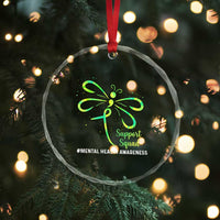 Mental Health Awarenes Crystal Glass Ornament Support Squad Green Ribbon