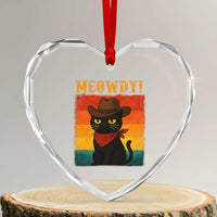 Meowdy Cowboy Cat Heart Crystal Glass Ornament Cute Black Kitten Country Western - Wonder Print Shop