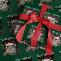 Meowy Christmas Wrapping Paper Roll Xmas Silly Staring Cat Meme Santa Hat - Wonder Print Shop