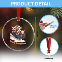 Meowy Xmas Cute Cat Sleigh Crystal Glass Ornament TS09