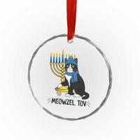 Meowzel Tov Crystal Glass Ornament Black Cat Playing Dreidel Menorah Hanukkah Gift TS12