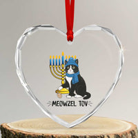 Meowzel Tov Heart Crystal Glass Ornament Black Cat Playing Dreidel Menorah Hanukkah Gift - Wonder Print Shop
