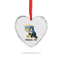 Meowzel Tov Heart Crystal Glass Ornament Black Cat Playing Dreidel Menorah Hanukkah Gift - Wonder Print Shop