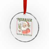 Merrier With Martinis Crystal Glass Ornament Funny Retro Santa Christmas Cocktail Lover - Wonder Print Shop