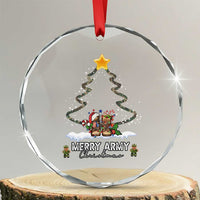 Merry Army Xmas Crystal Glass Ornament Military Family Veteran Gift Camo Boots TS10
