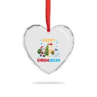 Merry Chrismukkah Heart Crystal Glass Ornament Happy Christmas Hanukkah Jewish Santa Snowman - Wonder Print Shop