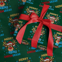 Merry Chrismukkah Wrapping Paper Roll Jewish Happy Christmas Hanukkah Reindeer Menorah - Wonder Print Shop