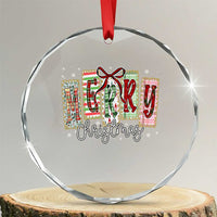 Merry Christmas Coquette Xmas Faux Glitter Gingham Tartan Doodle Crystal Glass Ornament - Wonder Print Shop
