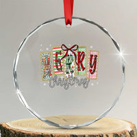 Merry Christmas Coquette Xmas Faux Glitter Gingham Tartan Doodle Crystal Glass Ornament TS11