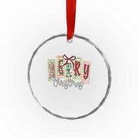 Merry Christmas Coquette Xmas Faux Glitter Gingham Tartan Doodle Crystal Glass Ornament TS11