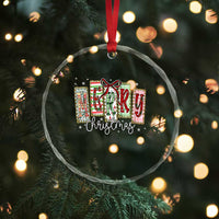 Merry Christmas Coquette Xmas Faux Glitter Gingham Tartan Doodle Crystal Glass Ornament TS11