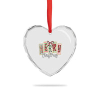 Merry Christmas Coquette Xmas Faux Glitter Gingham Tartan Doodle Heart Crystal Glass Ornament - Wonder Print Shop