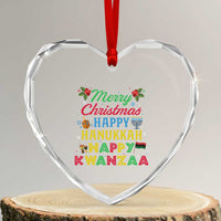 Merry Christmas Hanukkah Kwanzaa Heart Crystal Glass Ornament Funny Holiday Gift - Wonder Print Shop