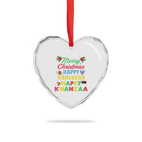 Merry Christmas Hanukkah Kwanzaa Heart Crystal Glass Ornament Funny Holiday Gift - Wonder Print Shop