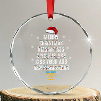 Merry Christmas Kiss My Ass His Ass Your Ass Happy Hanukkah Crystal Glass Ornament TS02