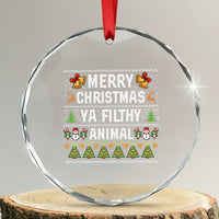 Merry Christmas Ya Filthy Animal Crystal Glass Ornament Ugly Xmas Movie Alone Pajama - Wonder Print Shop