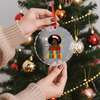 Merry Kwanzaa African American Girl Santa Hat Crystal Glass Ornament Christmas Gift - Wonder Print Shop
