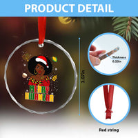 Merry Kwanzaa African American Girl Santa Hat Crystal Glass Ornament Christmas Gift - Wonder Print Shop