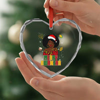 Merry Kwanzaa African American Girl Santa Hat Heart Crystal Glass Ornament Christmas Gift - Wonder Print Shop