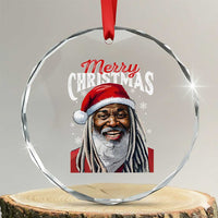 Merry Xmas Dreadlocks Black Santa Crystal Glass Ornament TS11