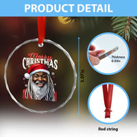 Merry Xmas Dreadlocks Black Santa Crystal Glass Ornament TS11