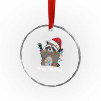 Merry Xmas Raccoon Crystal Glass Ornament Happy Holidays Gift Animal Red Santa Hat TS10