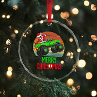 Merry Xmas Santa Monster Truck Dabbing Crystal Glass Ornament TS09