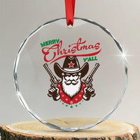 Merry Xmas Y'All Texas Cowboy Santa Crystal Glass Ornament TS09