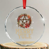 Merry Yule Crystal Glass Ornament Winter Solstice Flower Wreath Pentagram Icelandic Christmas TS09