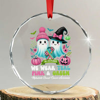 Metastatic Breast Cancer Awareness Ghost Crystal Glass Ornament Halloween Green Teal Pink Ribbon TS10