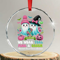 Metastatic Breast Cancer Awareness Ghost Crystal Glass Ornament Halloween Green Teal Pink Ribbon - Wonder Print Shop